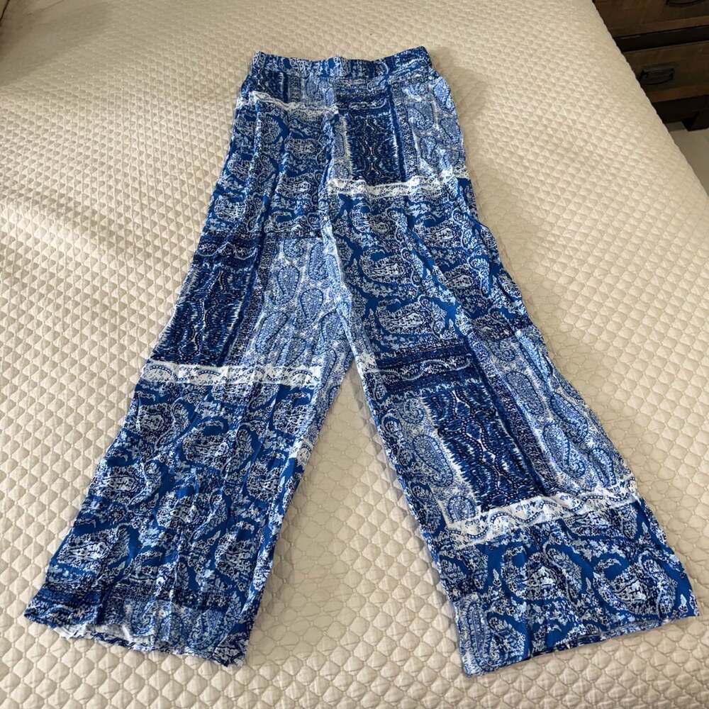 Zara Blue Paisley Patchwork Wide Leg Pants